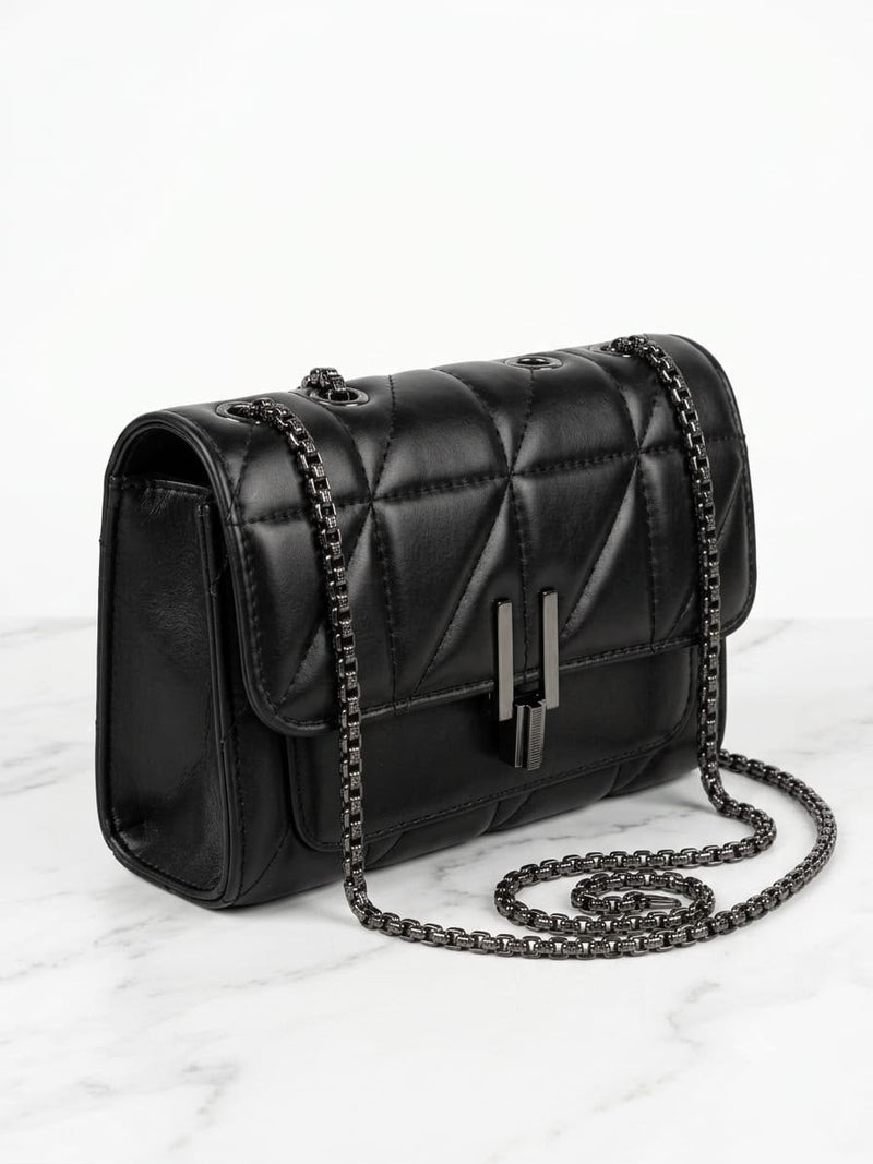 Classic Black Quilted Shoulder Bag with Chain Strap | Women's Crossbody Handbag
