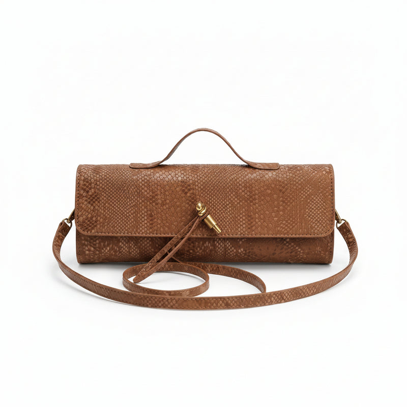 MASHA Textured Snakeskin Clutch Bag with Gold Toggle Clasp | Women's Evening Handbag