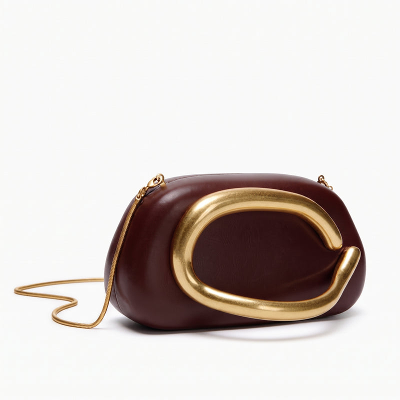 LINORA AURA Burgundy Clutch Bag with Gold Handle | Women's Evening Handbag